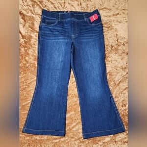 Spanx Jeans Womens Size 1X Pull On Flare Midnight Shade Blue Denim Pants New
